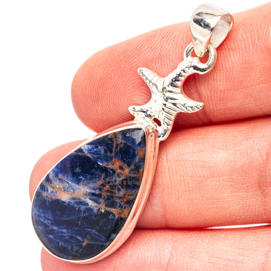 Sodalite sea star pendant in .925 sterling silver with teardrop stone drop