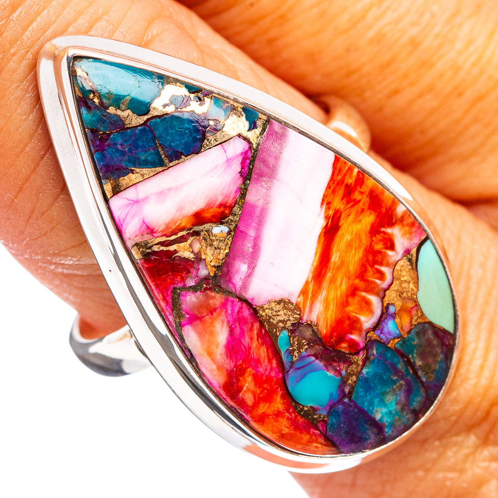 Premium Pink Dahlia Mohave Turquoise Ring Size 9.5 (.925 Sterling Silver)