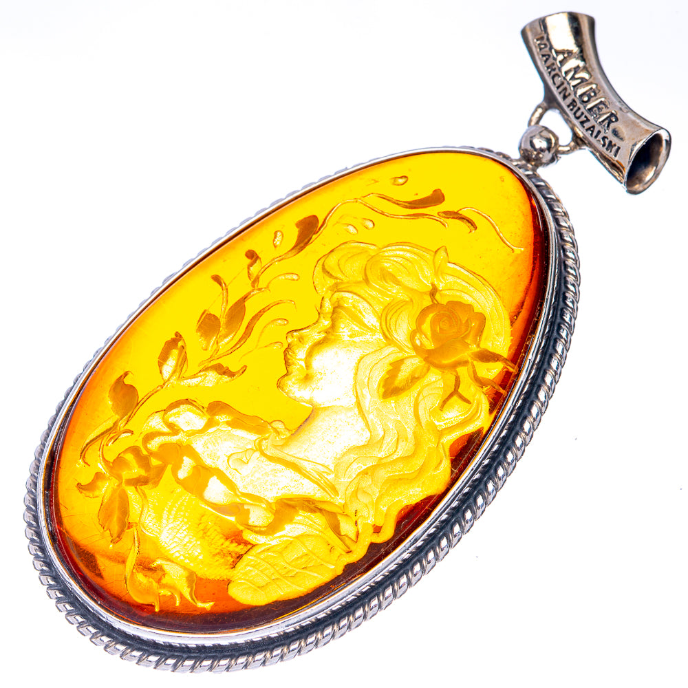 Ana Silver Co Baltic Amber Cameo Pendant 2 3/8" (925 Sterlnig Silver)