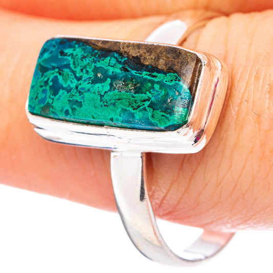 Chrysocolla ring size 11: .925 sterling silver with turquoise rectangular bezel