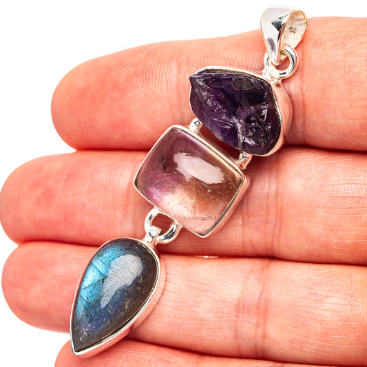 Three-stone sterling silver pendant with amethyst, ametrine, and labradorite