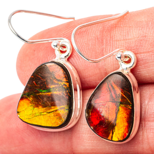 Iridescent teardrop ammolite earrings with .925 sterling silver hooks