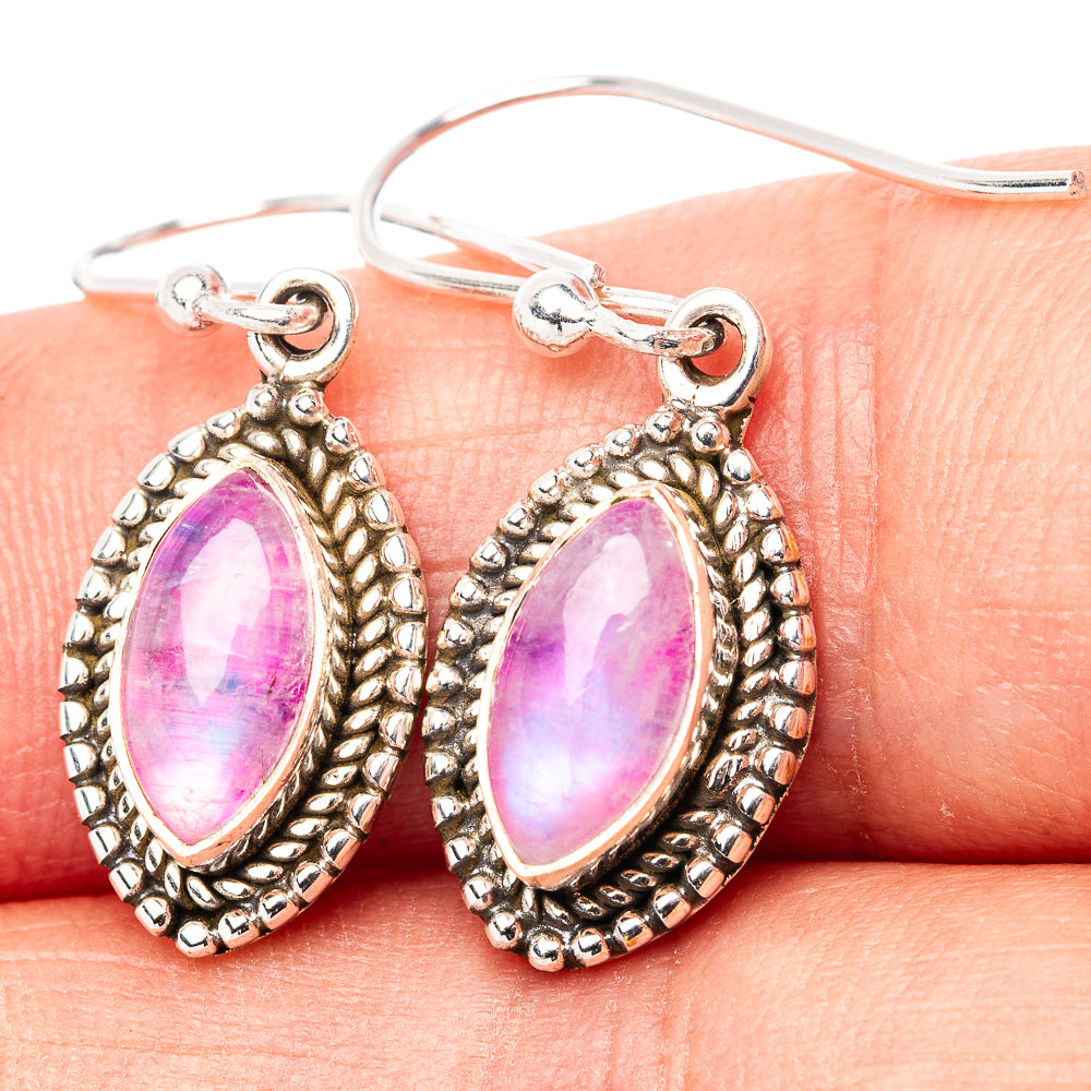 Pink Moonstone Earrings  1 1/8" (.925 Sterling Silver)
