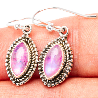 Pink Moonstone Earrings  1 1/8" (.925 Sterling Silver)