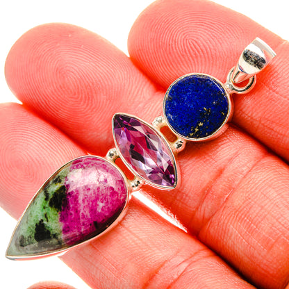 Ruby Zoisite, Amethyst, Lapis Lazuli Pendant 2 1/4" (925 Sterling Silver) PD37989