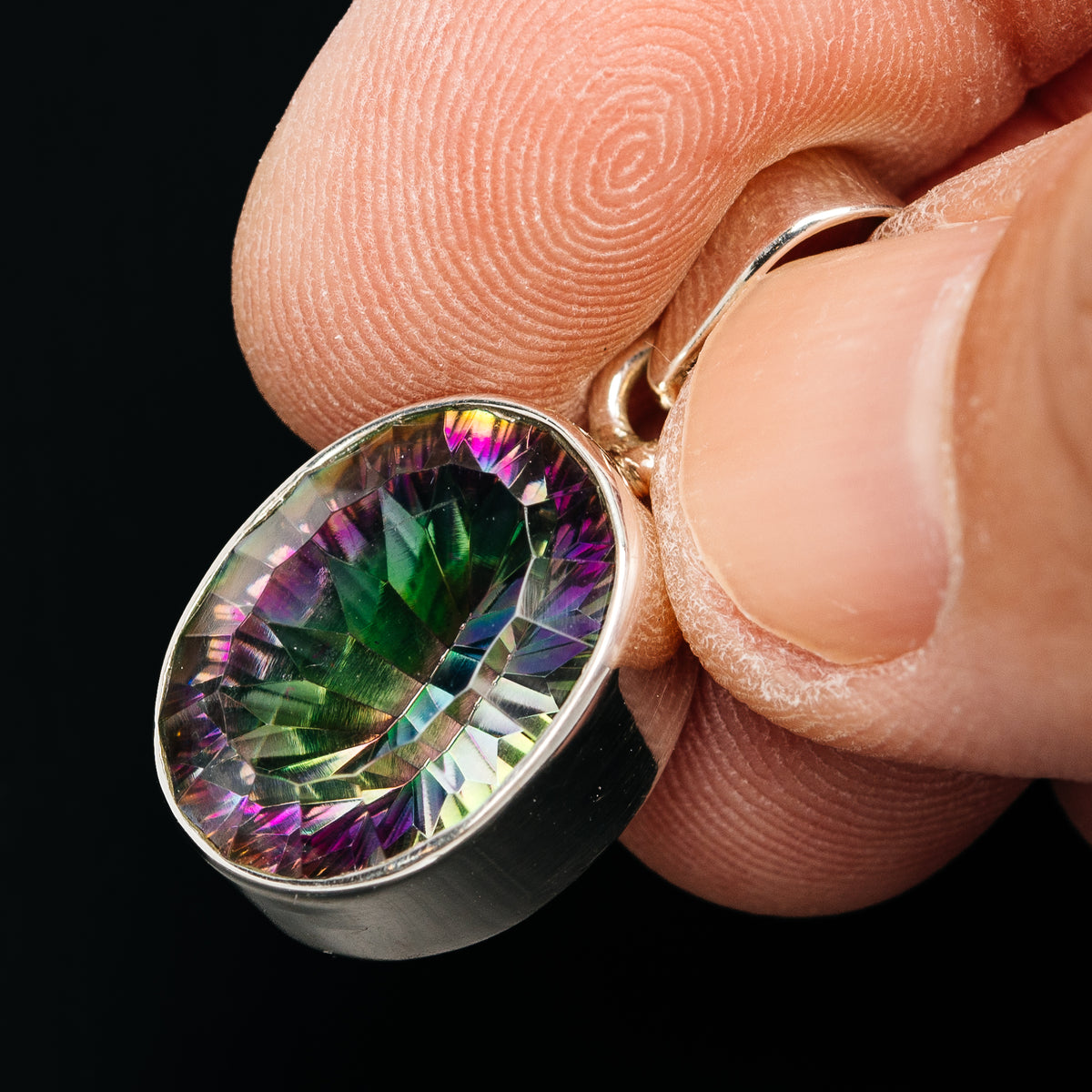 Premium 12.5ct Mystic Topaz Pendant 1 1/8" (.925 Sterling Silver)