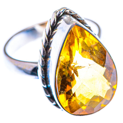 Sterling silver citrine ring, oval faceted yellow stone in twisted rope setting