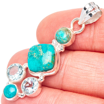 Rare Kingman Turquoise, Blue Topaz Pendant 1 3/4" (925 Sterling Silver) P41154