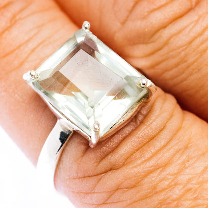 Faceted Prasiolite Ring Size 8.75 (.925 Sterling Silver)