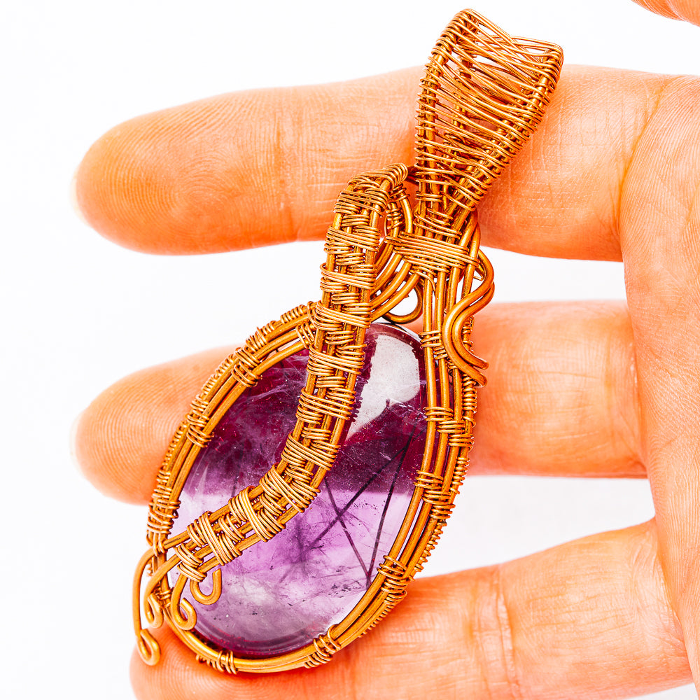 Dark Amethyst Wire Wrap Pendant 3 1/8" (Copper)