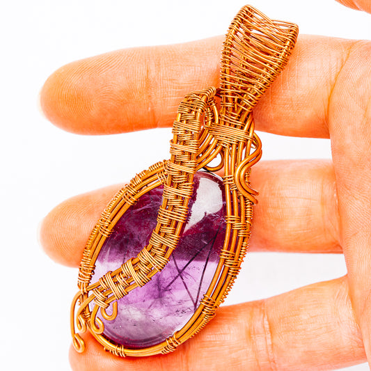Dark Amethyst Wire Wrap Pendant 3 1/8" (Copper)
