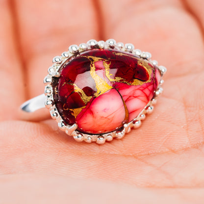 Exclusive Red Dahlia Mohave Turquoise Ring Size 7 (.925 Sterling Silver)