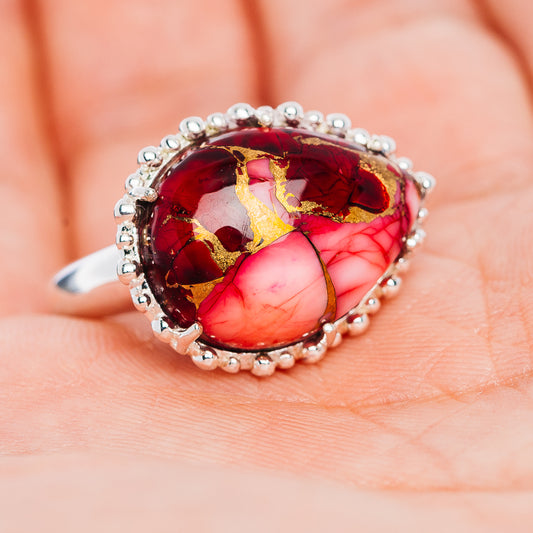 Exclusive Red Dahlia Mohave Turquoise Ring Size 7 (.925 Sterling Silver)