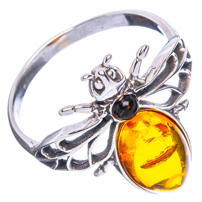 Baltic Amber Honey Bee Ring Size 10 (.925 Sterling Silver)