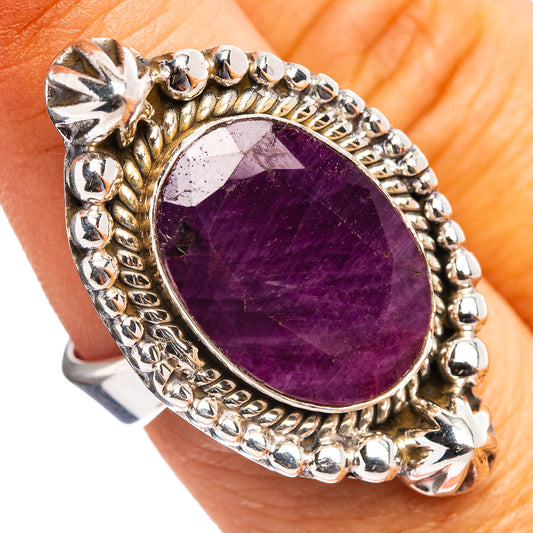 Oval ruby ring in .925 sterling silver, ornate bezel and bead detail