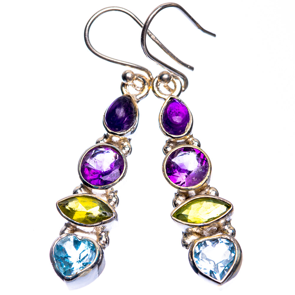 Blue Topaz, Peridot, Amethyst Earrings 1 3/4" (925 Sterling Silver) E432634