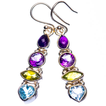 Blue Topaz, Peridot, Amethyst Earrings 1 3/4" (925 Sterling Silver) E432634