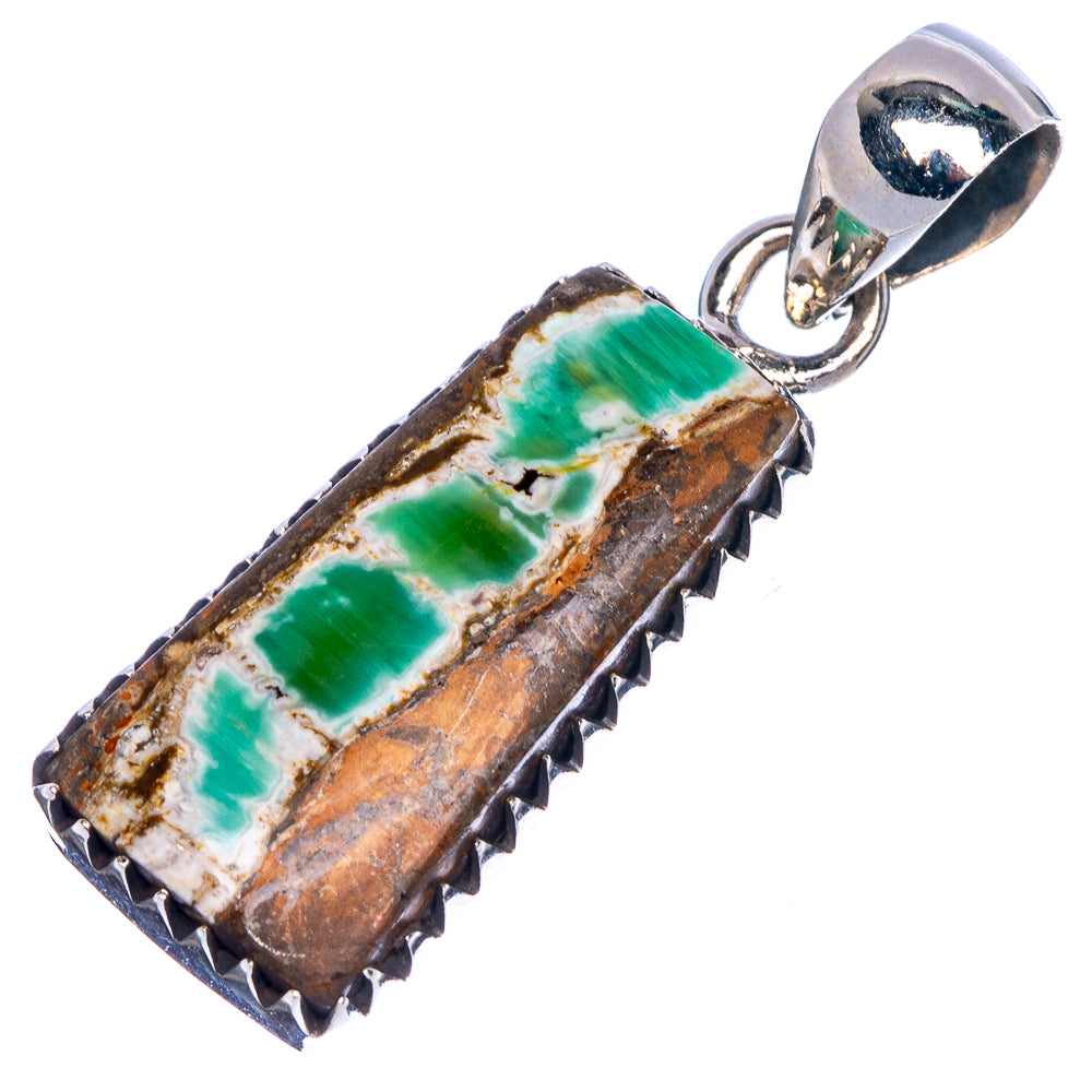 Variscite and brown matrix rectangular pendant with scalloped silver edge and bail