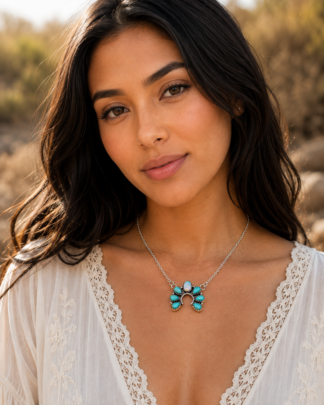 Southwestern Style Aurora Opal, Mohave Turquoise Necklace 17 to 19" (.925 Sterling Silver)