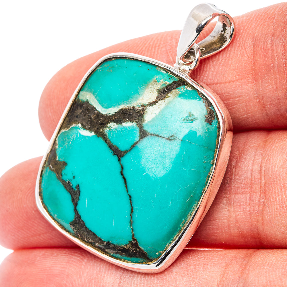 Premium Tibetan Turquoise Pendant 1 5/8" (.925 Sterling Silver)