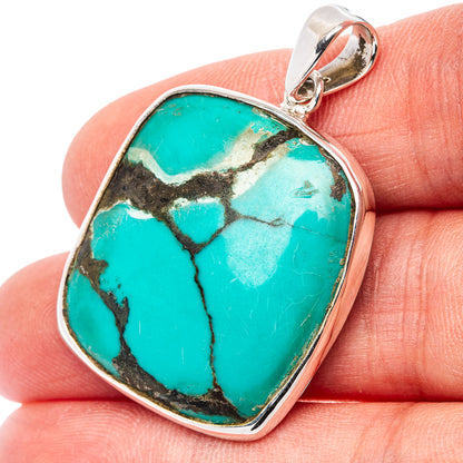 Premium Tibetan Turquoise Pendant 1 5/8" (.925 Sterling Silver)
