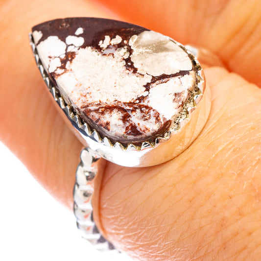Sterling silver ring showing large wild horse jasper teardrop face with stone marbling