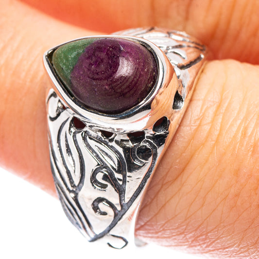 Sterling silver filigree ring, size 9, oval purple and green gemstone