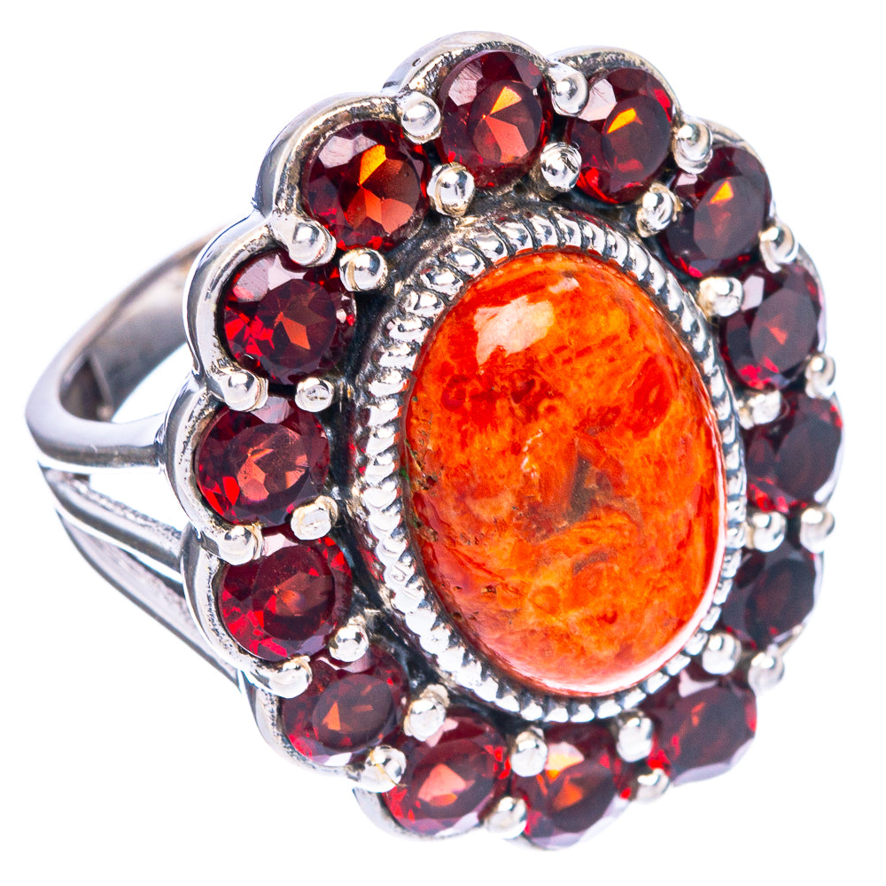 Large Sponge Coral, Garnet Ring Size 6.75 (925 Sterling Silver) R147180