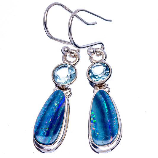 Rare Triplet Opal, Blue Topaz Earrings 1 1/2" (925 Sterling Silver) E1727