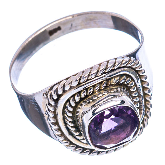 Amethyst ring in .925 sterling silver, braided band with oval purple gemstone detail
