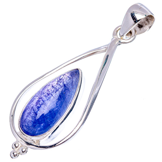 Oval teardrop blue gemstone pendant with sterling silver prong setting