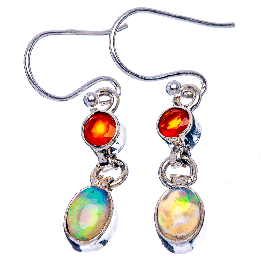 Rare Ethiopian Opal, Carnelian Earrings 1 1/4" (925 Sterling Silver) E1642