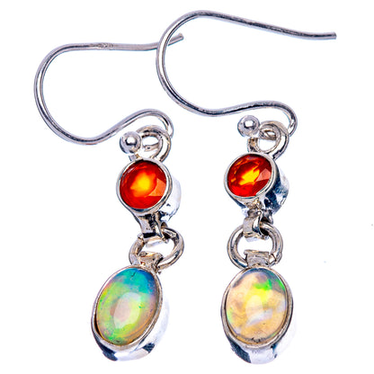 Rare Ethiopian Opal, Carnelian Earrings 1 1/4" (925 Sterling Silver) E1642