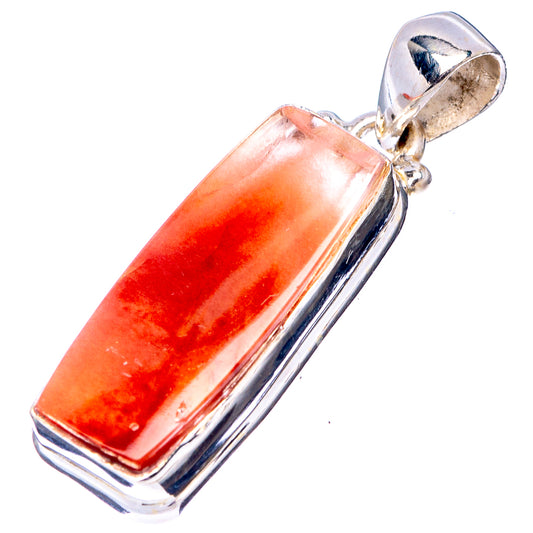 Orange rutilated quartz rectangle pendant in 925 sterling silver with top bail