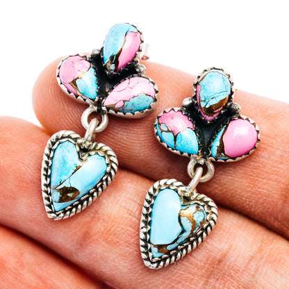 Exclusive Southwestern Style Cotton Candy Turquoise Heart Earring 1 1/4" (.925 Sterling Silver)