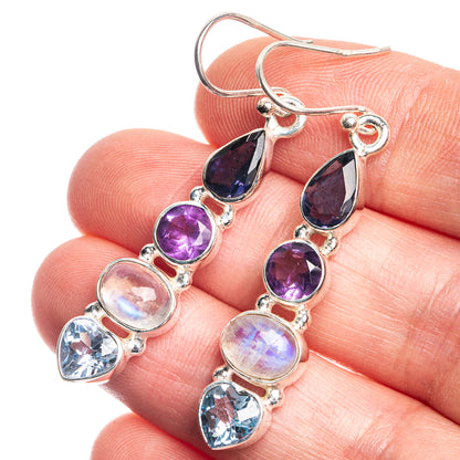 925 sterling silver drop earrings with blue, purple, and moonstone teardrop stones