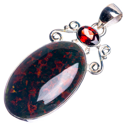 Bloodstone, Garnet 925 Sterling Silver Pendant 2"