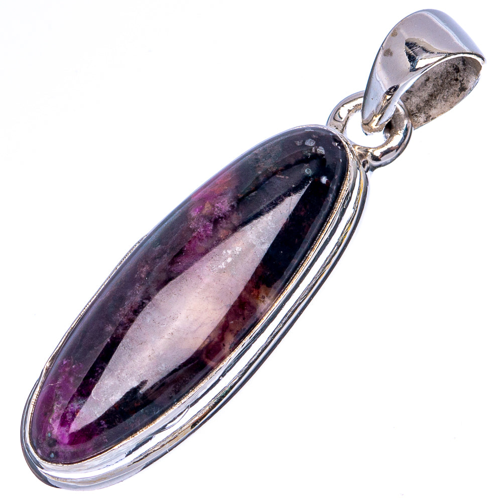 Oval eudialyte stone pendant, 925 sterling silver bezel and bail, dark purple.