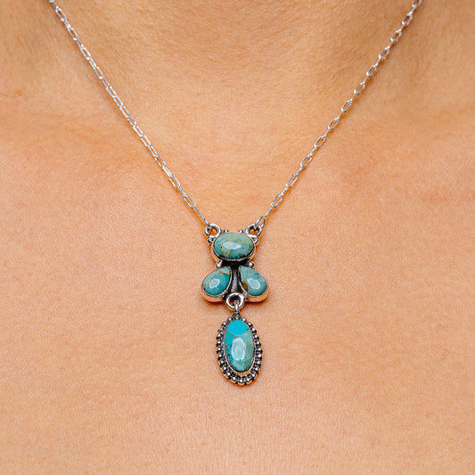 Turquoise pendant necklace with sterling silver chain and oval turquoise drops