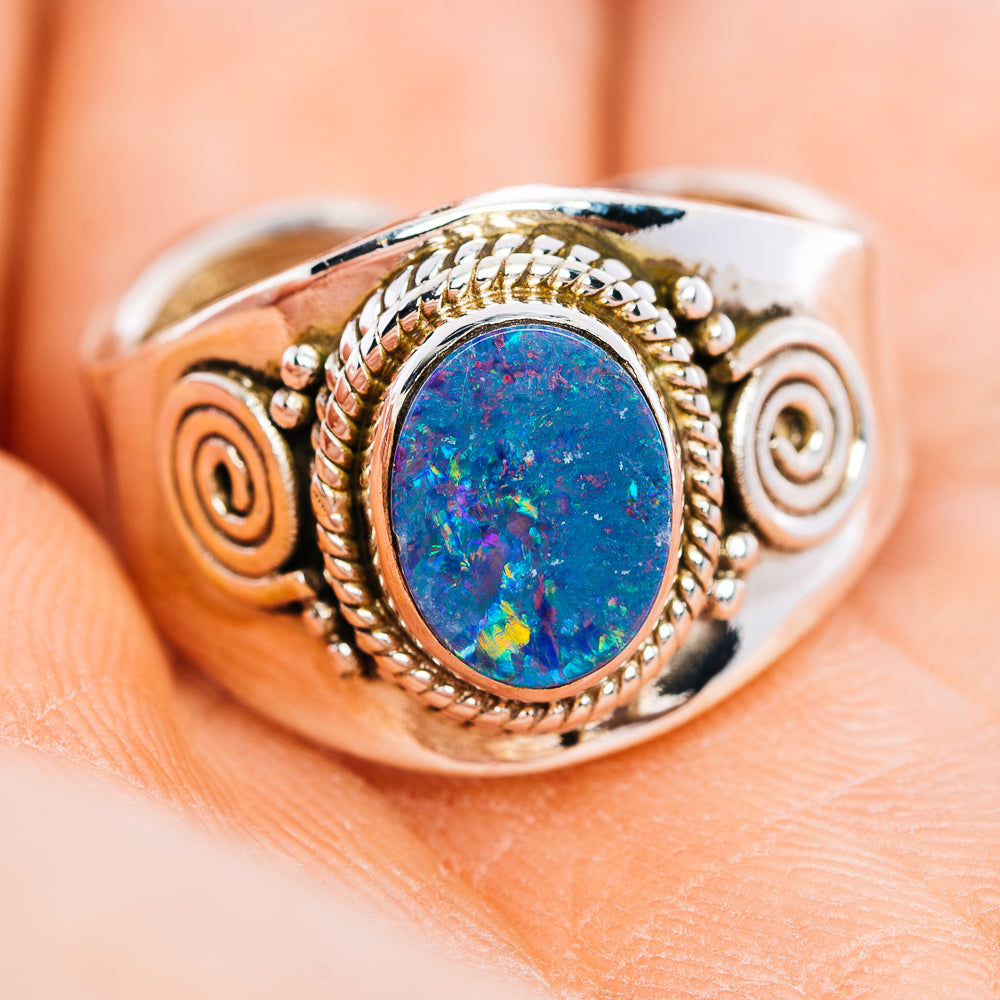 Doublet Opal Ring Size 7 Adjustable (.925 Sterling Silver)
