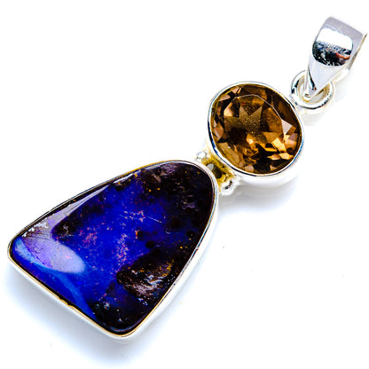 Boulder Opal, Smoky Quartz 925 Sterling Silver Pendant 1 3/4" (925 Sterling Silver) PD38419