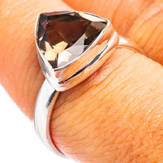Faceted smoky quartz ring, .925 sterling silver, size 8.75, faceted dark stone crown