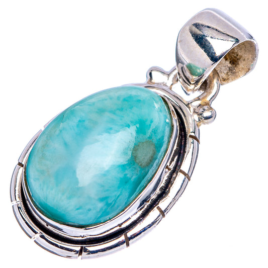 Larimar pendant with oval light-blue stone and .925 sterling silver oval frame