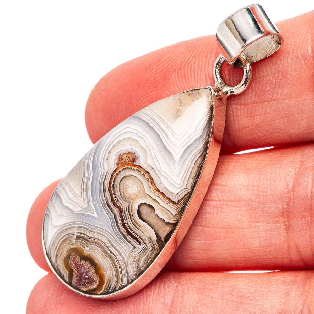Premium Laguna Lace Agate Pendant 1 7/8" (.925 Sterling Silver)
