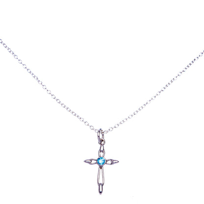 Blue Topaz Cross Necklace 18" (925 Sterling Silver) N90057