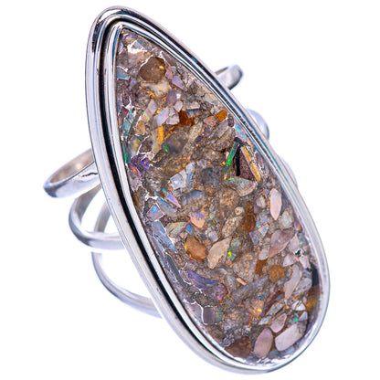 925 sterling silver oval opal ring with brecciated multicolor stone in bezel setting