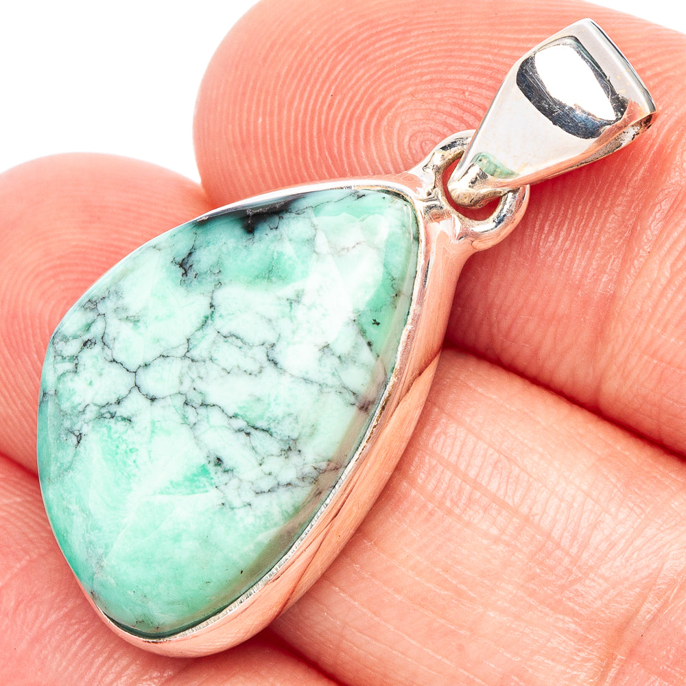 Turquoise teardrop variscite pendant in sterling silver with loop bail and open back setting