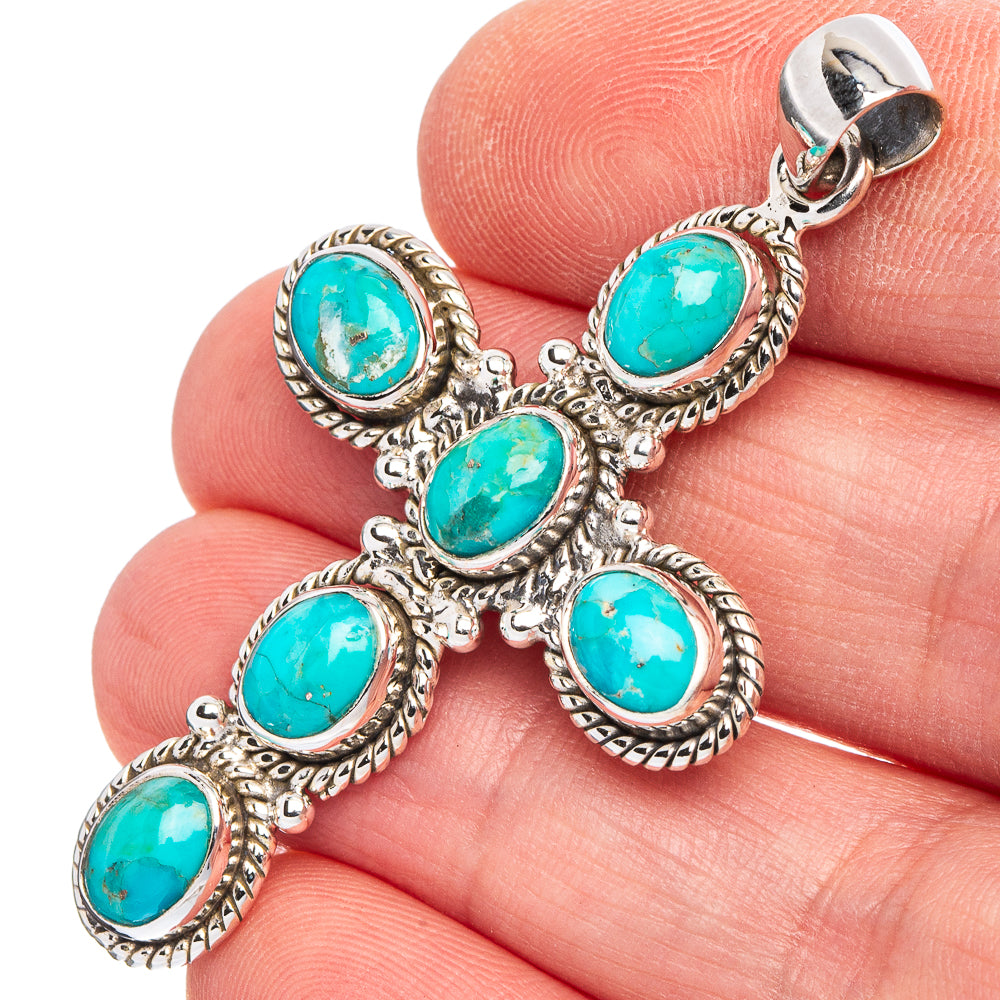 Rare Kingman Turquoise Cross Pendant 2 1/8" (.925 Sterling Silver)