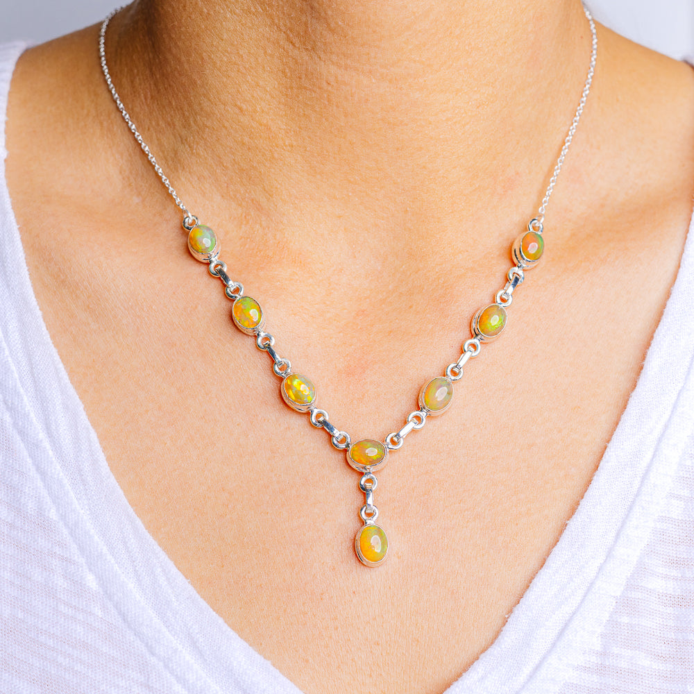 Ethiopian Opal Necklace 18 to 20" (.925 Sterling Silver)