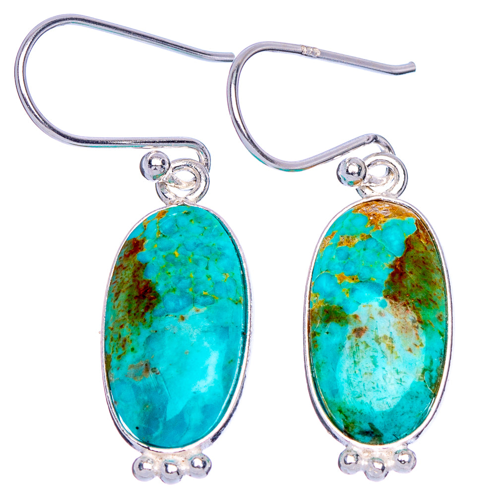 Pair of oval Arizona turquoise drop earrings, 925 sterling silver, oval stones on hooks